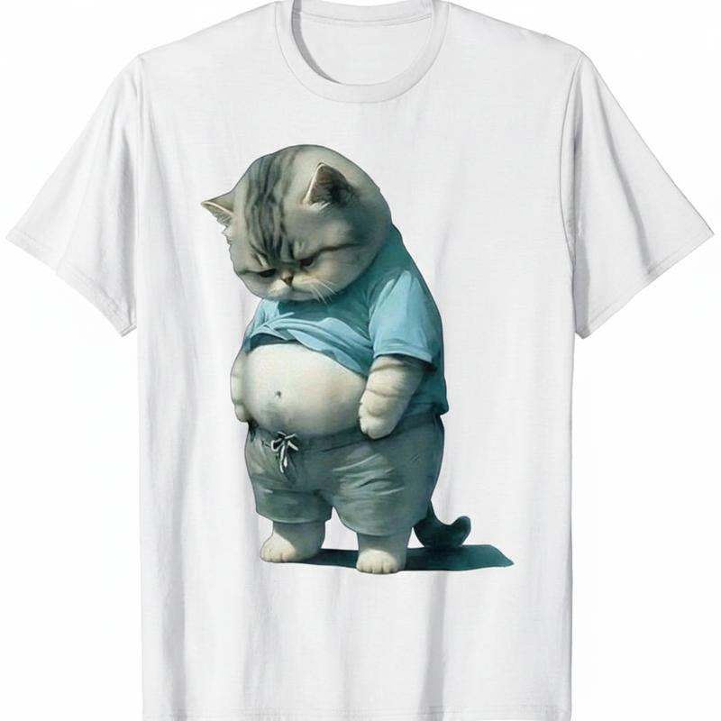 Men's 100%25 Cotton Knitting Cat-Themed Graphic Tee - Round Neck, Short Sleeve, Chic, Soft, All-Season Menswear Top, Personalized Western Style, Hang to Dry, Perfect Gift