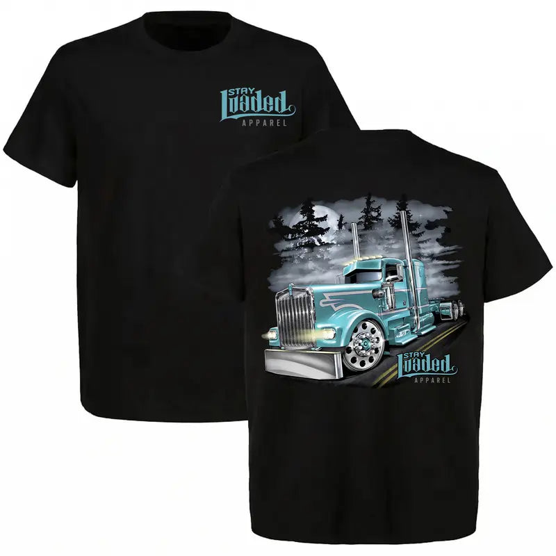 Men's Soft Classic Cotton Casual Streetwear T-Shirt - Round Neck, Custom Print Bold Kenworth Semi Truck Hot Rod KW Graphic, Trucker Enthusiasts Sports Top, Gifts for Him