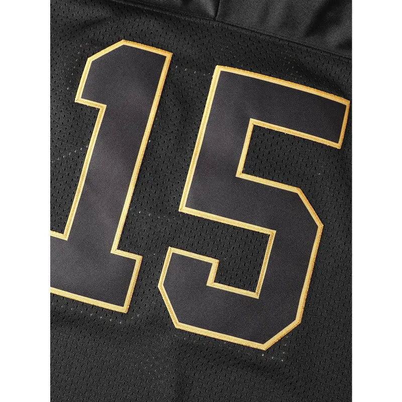 Male #15 Black Professional Football Jersey Top - V-Neck Polyester Short-Sleeve Athletic Top, Breathable Slightly Elastic Spandex-Blend, No Excess Bulk, Casual Wear for Football Lovers & Workouts
