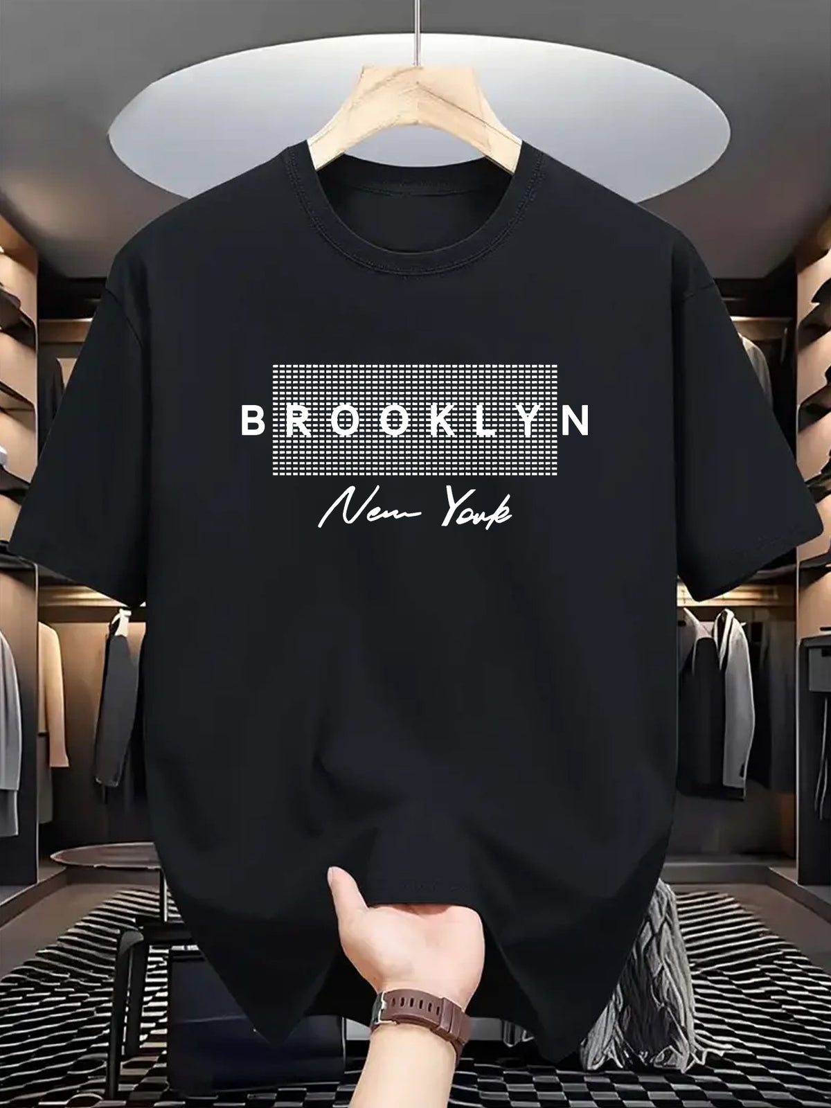 1238-Point Box New York Printed Men'S T-Shirt Is Comfortable And Elastic, Suitable for Outdoor Activities in Summer. Street Style Elastic Round Neck T-Shirt As a Gift in Summer. T-Shirt for Men'S Outdoor Clothing in Summer Is Black Wine Red