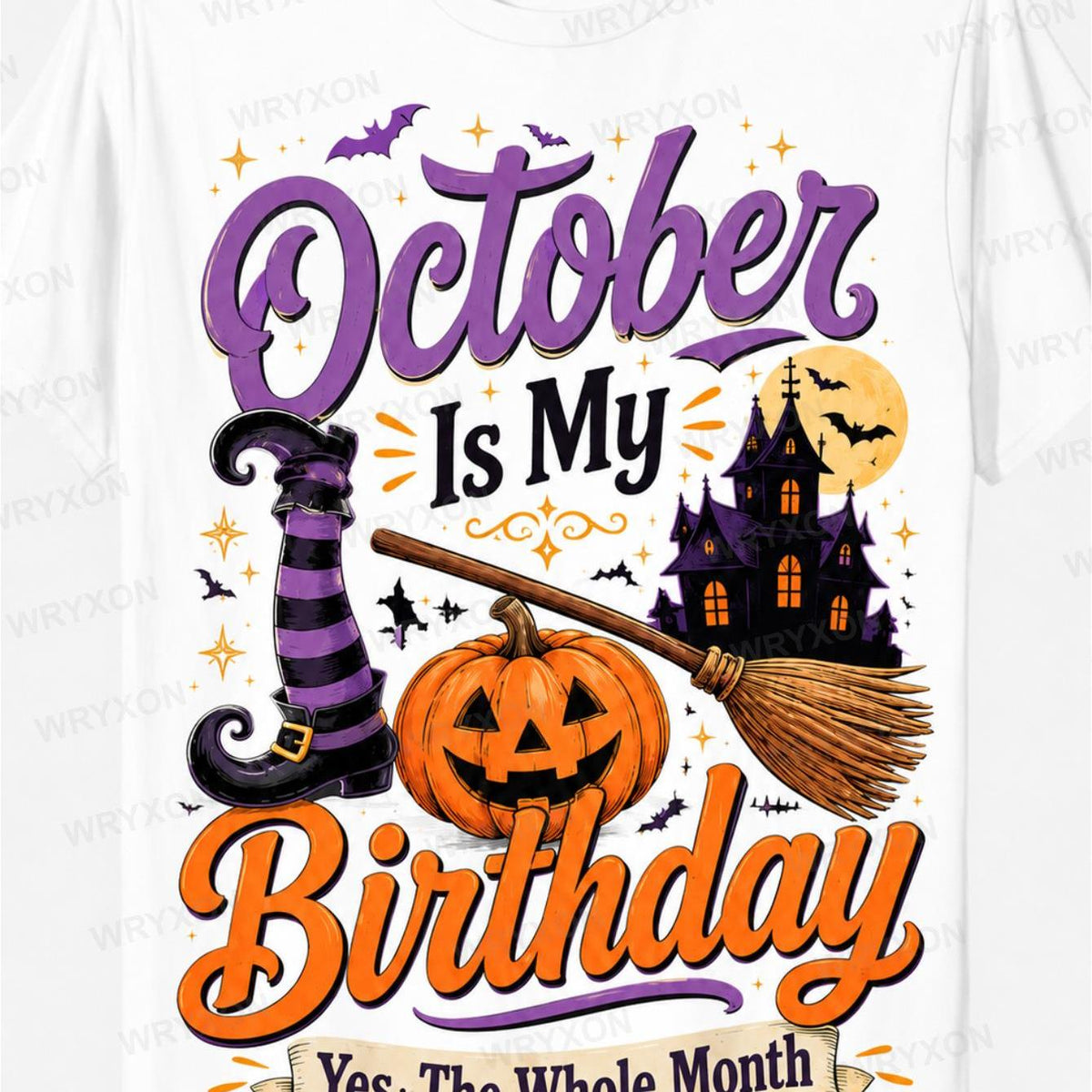 1pc Men's & Women's October Is My Birthday Witch Shoe Broom Haunted House Pumpkin Graphic Short Sleeve T Shirt Halloween Birthday Casual Top 180g 100% Cotton