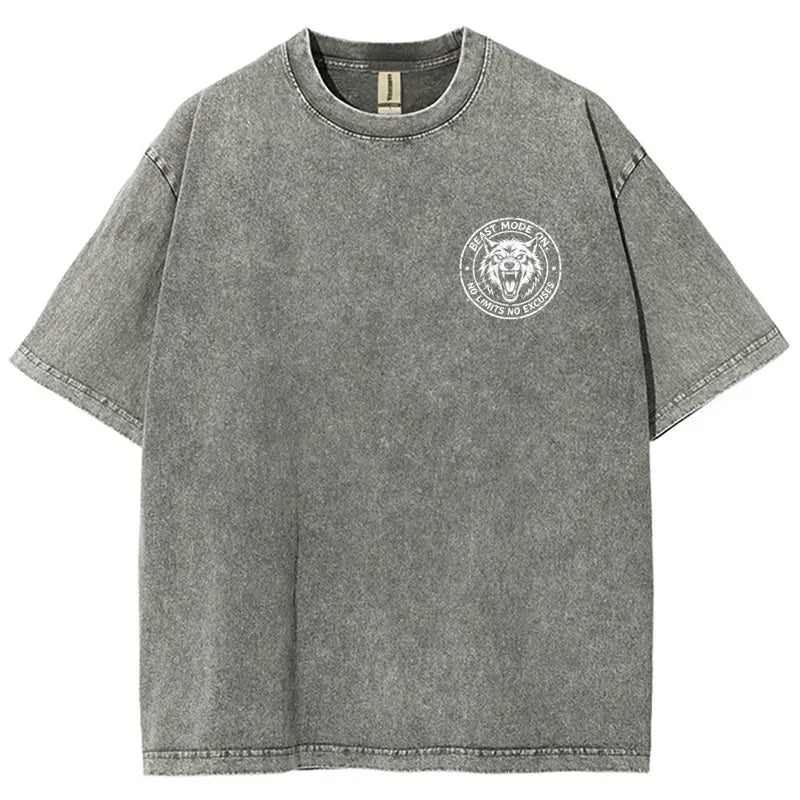 Men's Unisex Wolves Print Oversized Batik Cotton Tee - Top, Vintage Micro Elastic Fabric, Pre-Shrunk Super Soft Streetwear, Back to School First Day Outfits