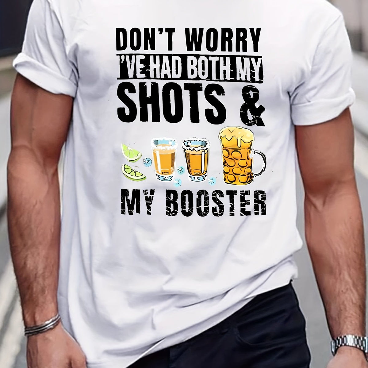 Men's Drinking Print T-shirt, Round Neck Tee Casual Clothing, Spring And Summer