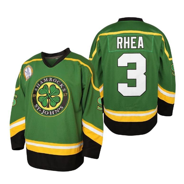 Men's #3 Embroidered Polyester Hockey Jersey - Goon Movie Inspired, 4 Leaf Clover Design, Halloween Team Wear, Athletic Clothing, Quick Dry, Machine Washable, All Seasons, for Hockey Teams, Durable, Breathable, S-3XL