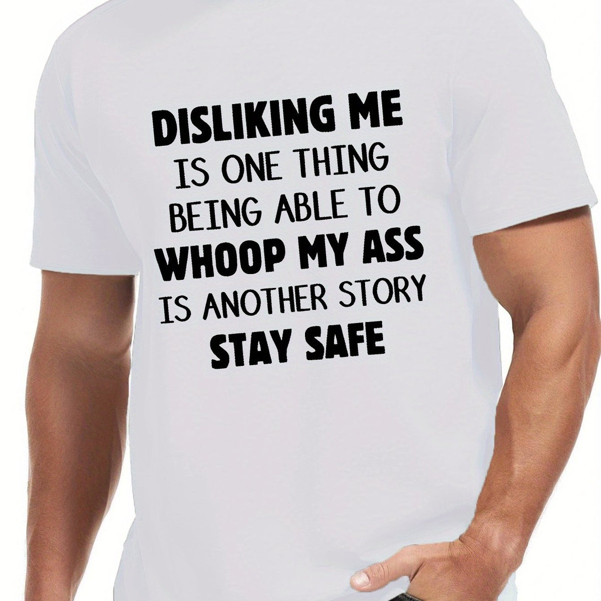 Disliking Me" Men's Funny Graphic T-Shirt - Casual & Sporty, Breathable Polyester, Crew Neck, Short Sleeve Summer Top with Geometric Pattern, Machine Washable