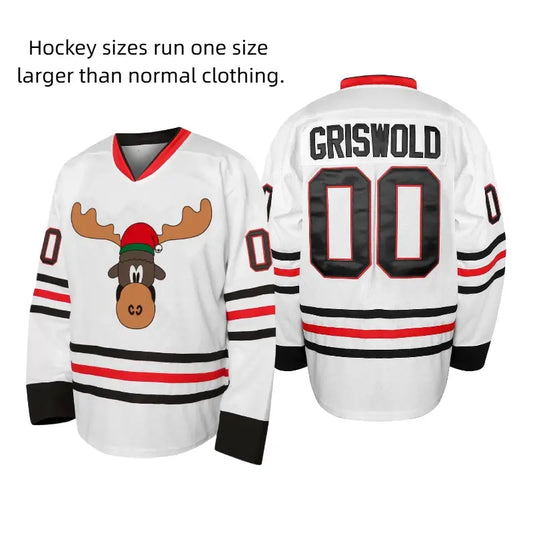 #00 Griswold Movie Stitched Men's Hockey Jersey, White Long-Sleeve Quick-Dry Casual Sports Top with Twill Lettering, Mesh Breathability, Machine Washable for 90s Jersey Parties, Halloween