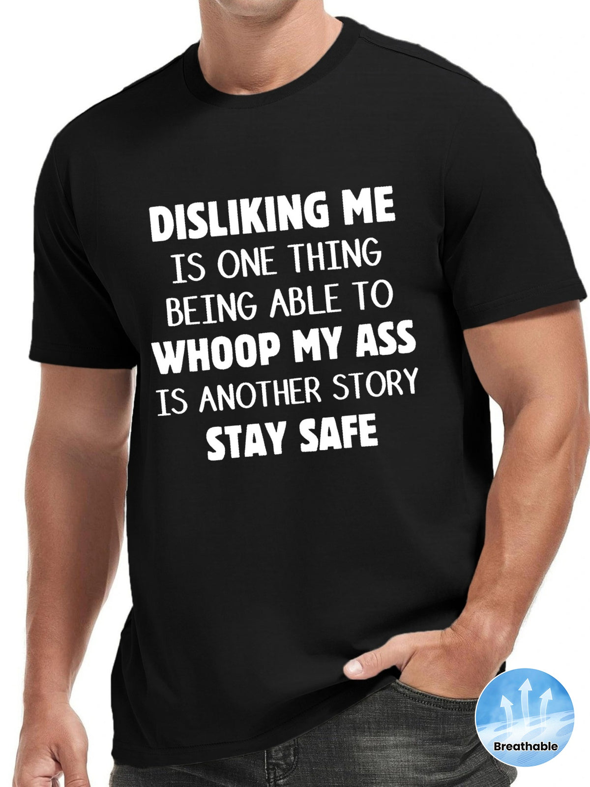 Disliking Me" Men's Funny Graphic T-Shirt - Casual & Sporty, Breathable Polyester, Crew Neck, Short Sleeve Summer Top with Geometric Pattern, Machine Washable