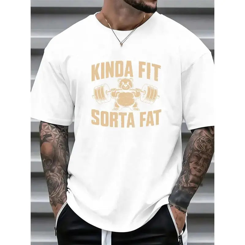 Men's Classic Velvet-Flannel Cotton Blend Funny Weightlifting Bear Graphic Tshirt - Oversized Loose Fit, Soft Breathable Anti-Static, Round Neck Gym Menswear Top, Hemmed Casual Streetwear Short-Sleeve Tee