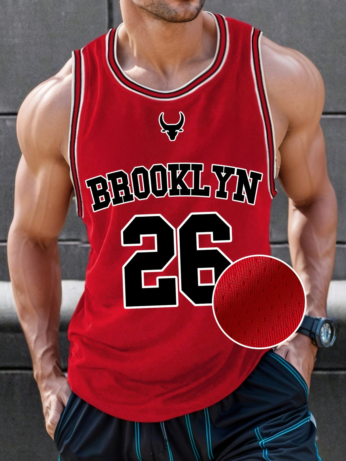 Men'S Brooklyn Printed Digital Round Neck Spring/Summer College Sport Sleeveless Easy Casual Solid-Color Patchwork Basketball V-Neck Shirt