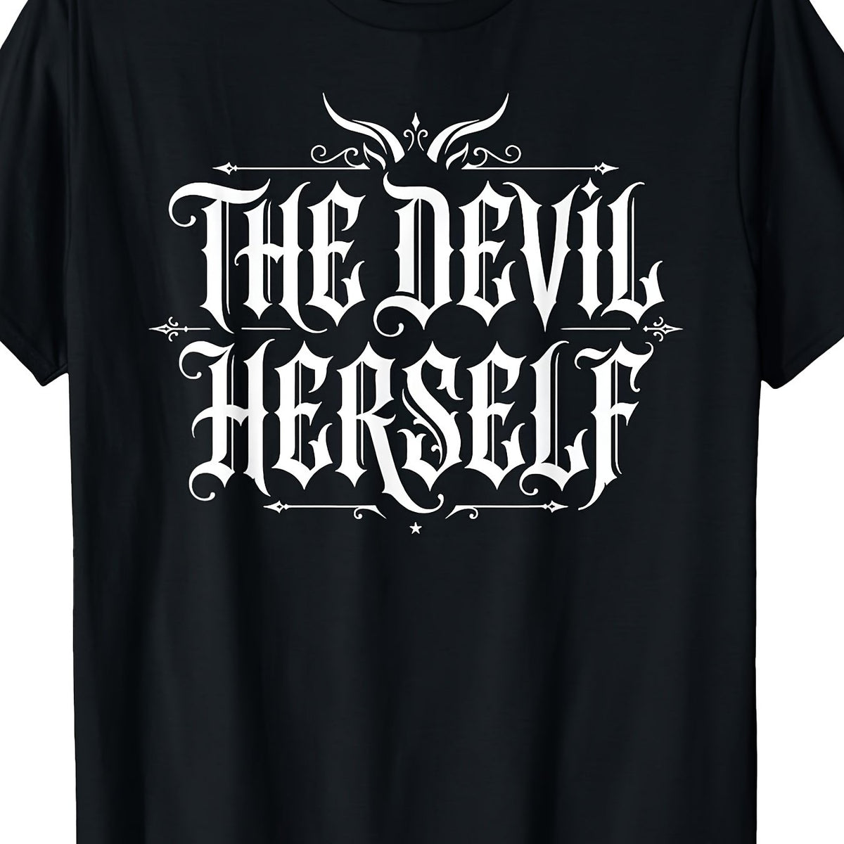 The Devil Herself Retro Occult Unisex Dark Feminine T-Shirt, Casual Crew Neck Short Sleeve Top, Comfortable Fabric, Trendy Style, Slight Stretch, Regular Fit, Multiple Sizes Available