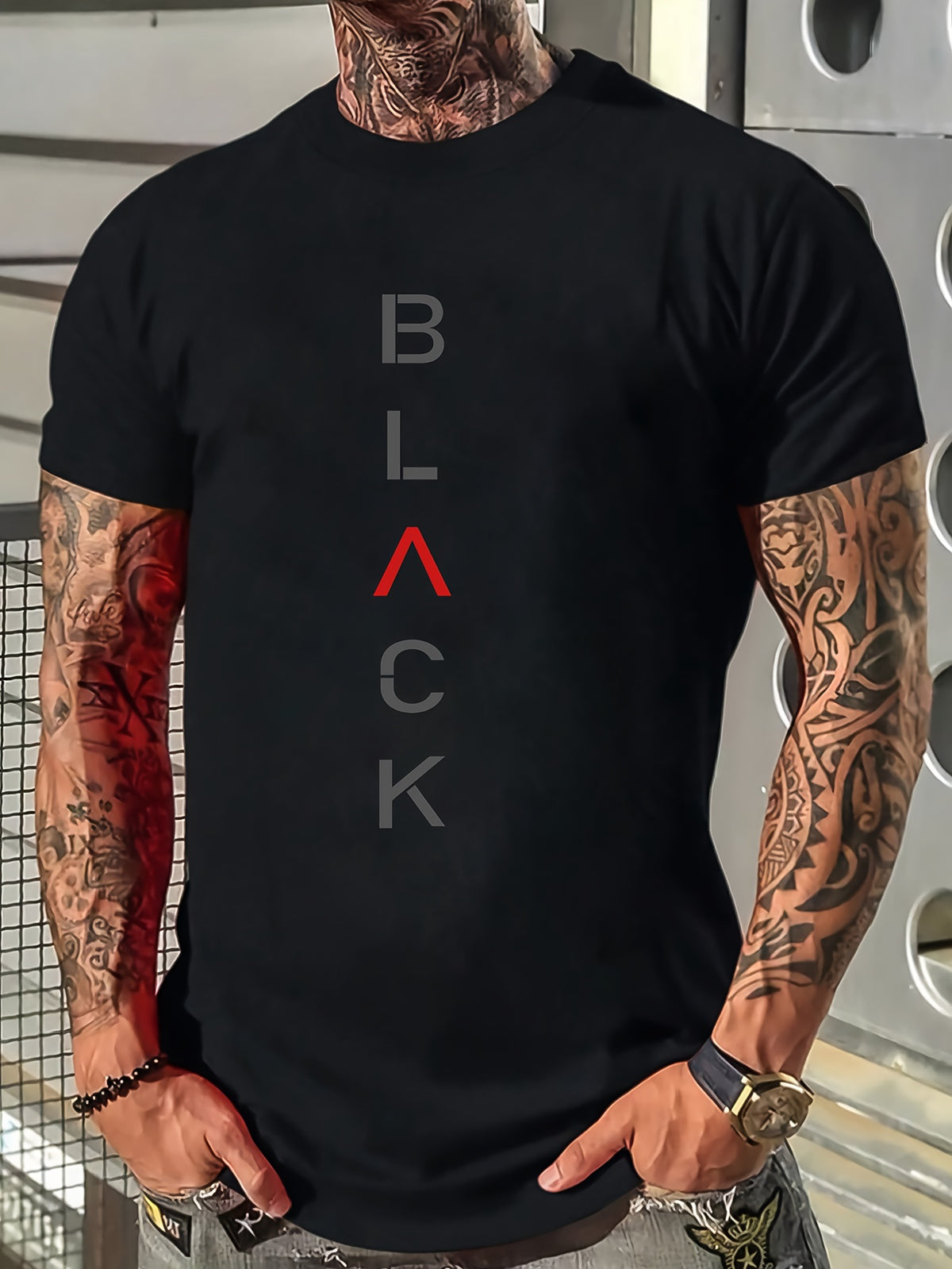 Summer Short Sleeve Pattern Print T-Shirt Versatile Men's Inner Wear Base Layer Short Sleeve
