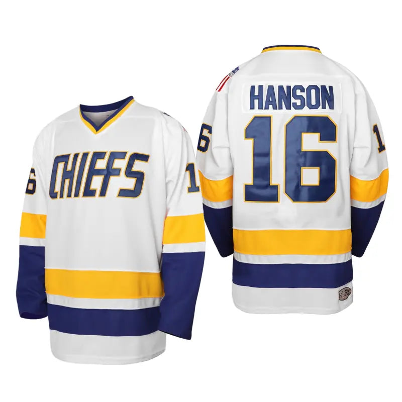Men's Charlestown Chiefs Hanson Brothers Art Hockey Jersey - Breathable Polyester, Male Clothing, #16/#17/#18 Slap Shot Movie Jersey Look, Bold Team-Number Look, Casual Wear, Halloween Gift