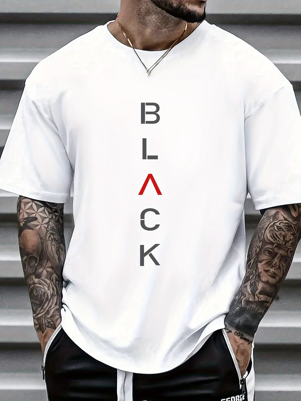 Summer Short Sleeve Pattern Print T-Shirt Versatile Men's Inner Wear Base Layer Short Sleeve