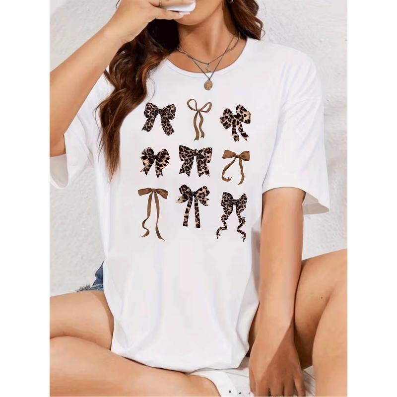 Women's 100%25 Cotton Graphic T-Shirt - Comfortable, Lightweight, Leopard Print/Black Floral, Casual Loose Fit, Short Sleeve Crew Neck, Breathable Summer Top, Low Iron, Cold Wash (Plus Size Women's Clothing Option)