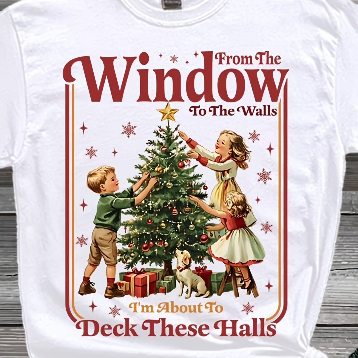 From The Windows to The Walls Tshirt, Xmas Tree Tshirt, Dog Lover Tshirt, Cozy Xmas Humor Christmas Gift, I'm About to Deck These Halls Tshirtr Fashion Printed Men's T-Shirt, Simple Tailoring Highlights Masculinity, Pure Material, Combination of Calm