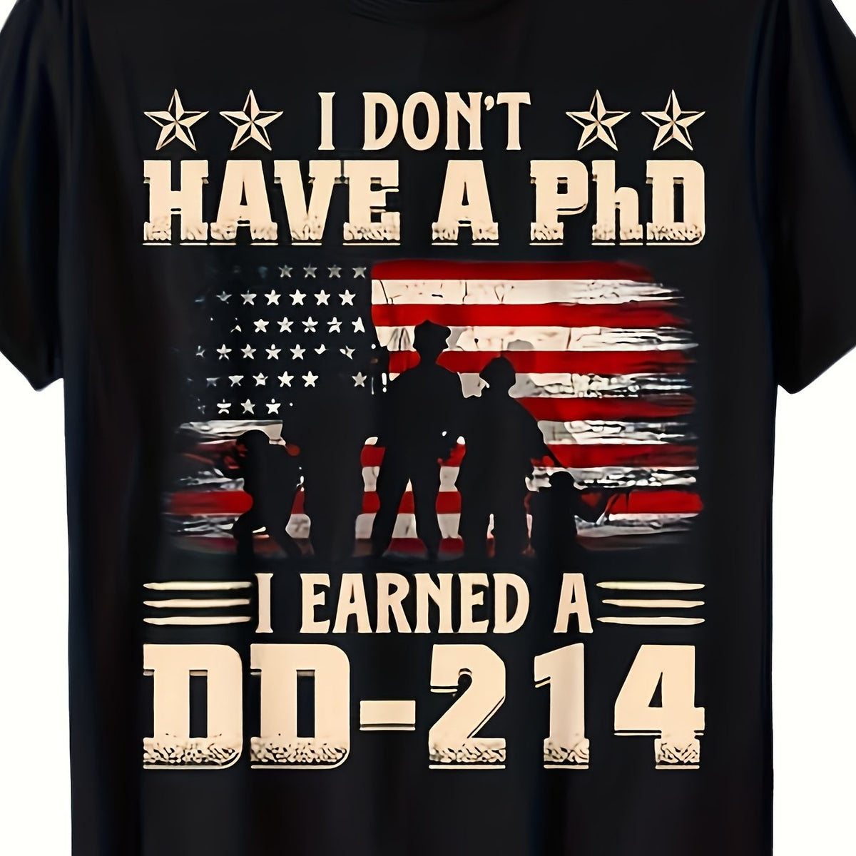 DD214 Retro Flag T Shirt I Don'T Have A Phd I Earned A DD214 Retro Flag USA T Shirt Y2K Street Retro, Seasonal Casual And Trendy, Crew Neck, Breathable, Machine Washable, Plus Size Big & Tall, Casual Wear Pattern Print Crew Neck T-Shirt Gift