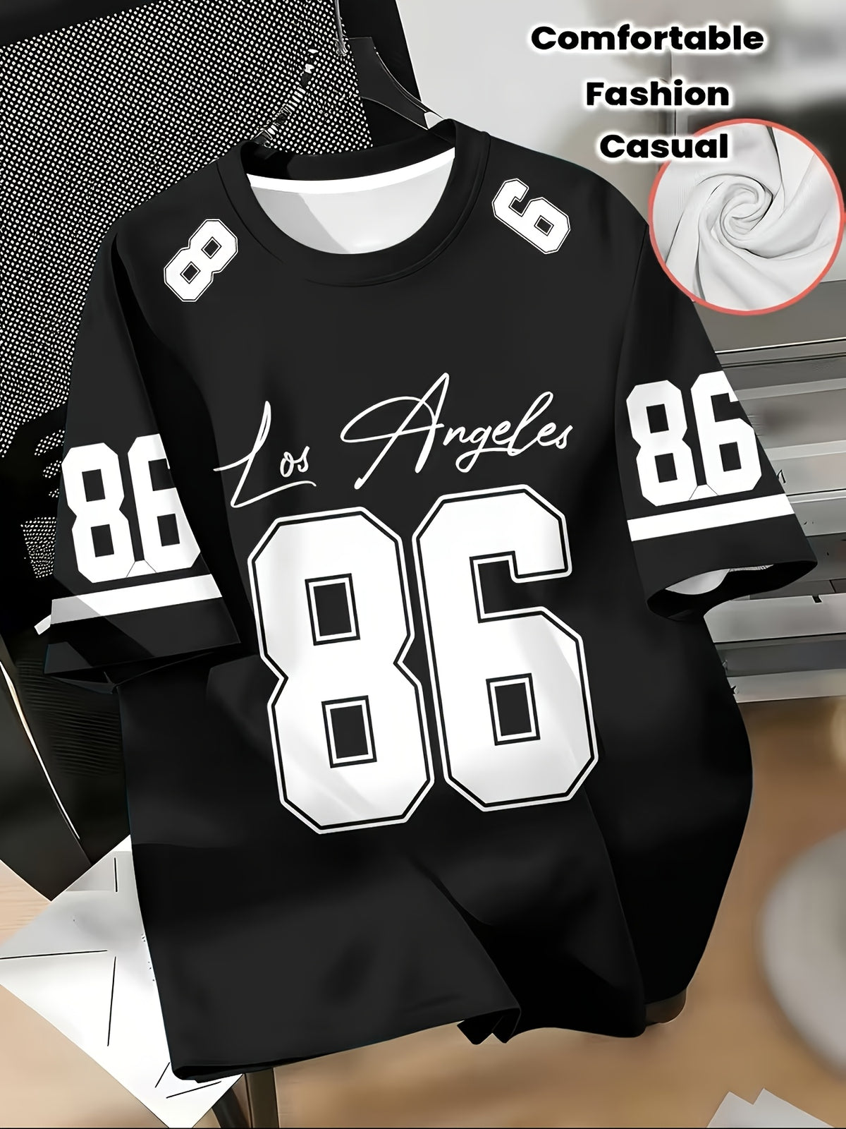 Men's Los Angeles No. 86 American Football Jersey Style Digital Print T-Shirt, Black, White, Green, 3-Color Sporty Casual Short Sleeve