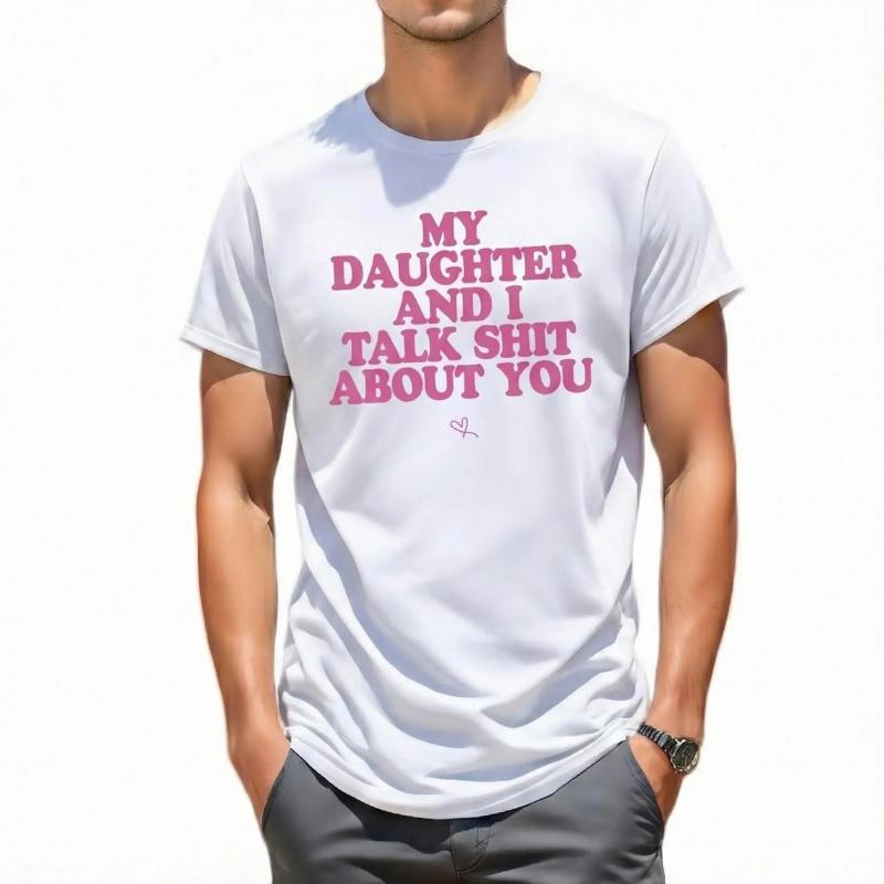 Men's Classic Short Sleeve Cotton Blend Athletic Gym T-Shirt - Crew Neck, Anti-Static, Breathable, Lightweight, Smooth Velvet Soft, Loose Fit, Reinforced Hem, Stylish Menswear with Funny 'My Daughter and I Joke About You' Graphic