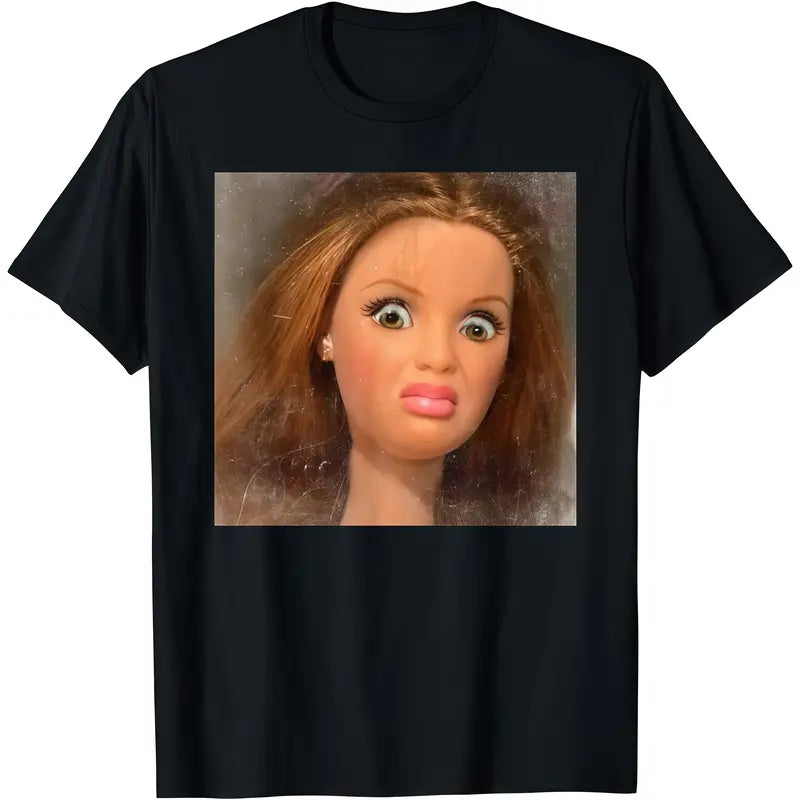 Women's Fitted Short-Sleeve Funny Graphic Shirts for Women - Disgusting Doll Face Meme Design, Breathable Fabric, Everyday Wear Top to Show Your Attitude