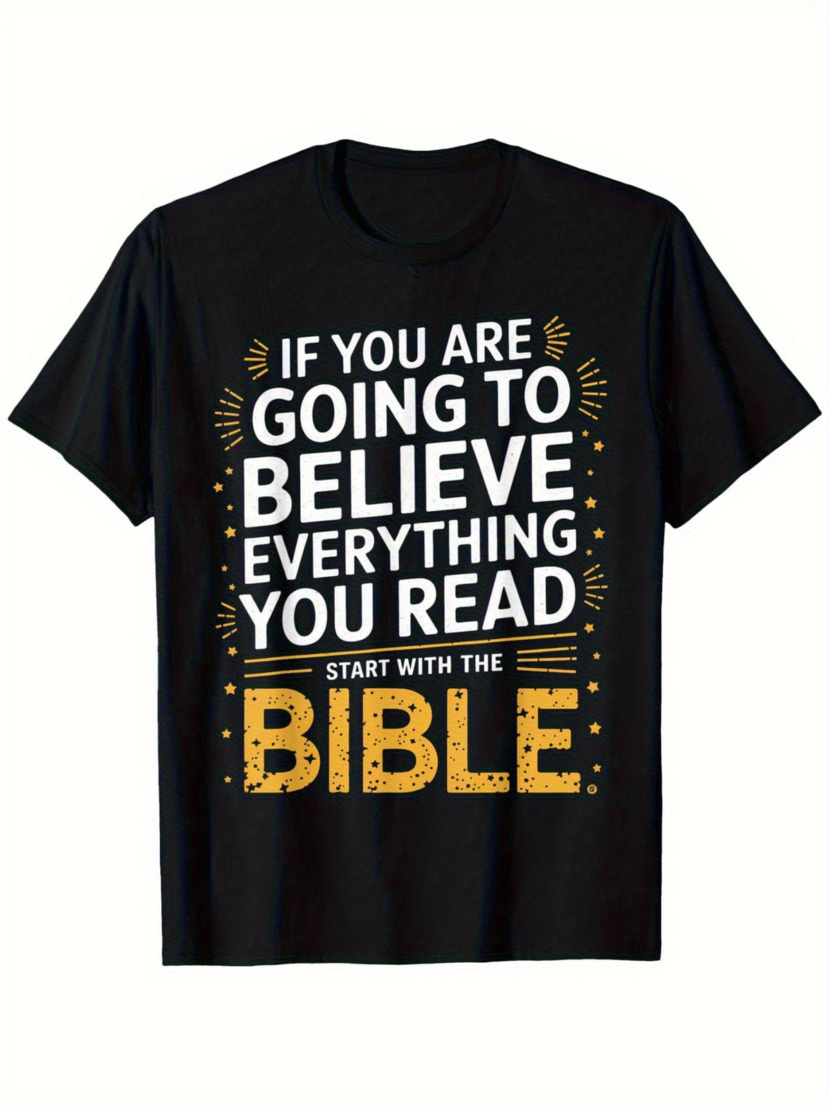 Men's Casual Short Sleeve T-Shirt with Inspirational "Start with the Bible" Print - Breathable Round Neck Tee, Regular Fit, Sizes S-XXXL, Machine Washable for Daily Wear, Travel & Fitness, Summer Clothing, Bold Text Design, Comfortable Fabric, Nontranspar
