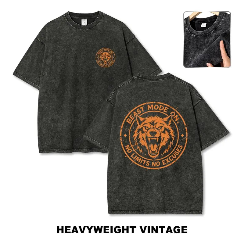 Men's Unisex Wolves Print Oversized Batik Cotton Tee - Top, Vintage Micro Elastic Fabric, Pre-Shrunk Super Soft Streetwear, Back to School First Day Outfits