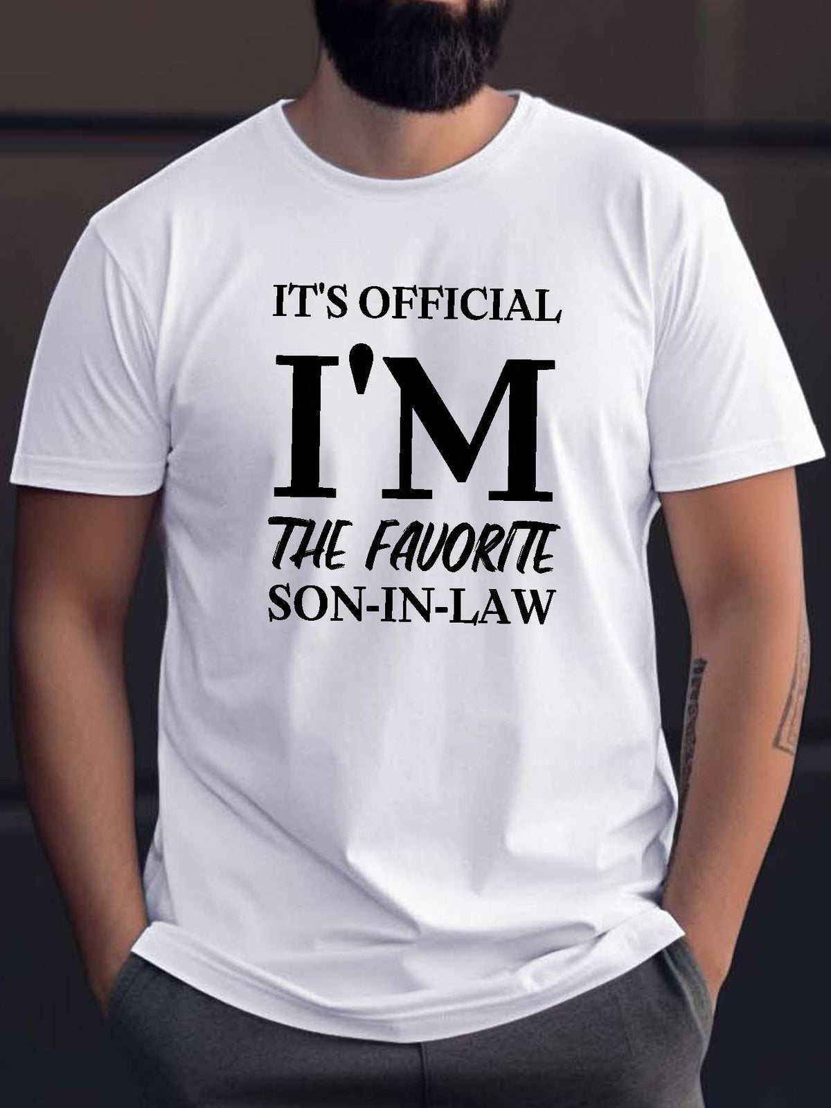 Favorite Son-in-law Print T Shirt, Tees For Men, Casual Short Sleeve T-shirt For Summer