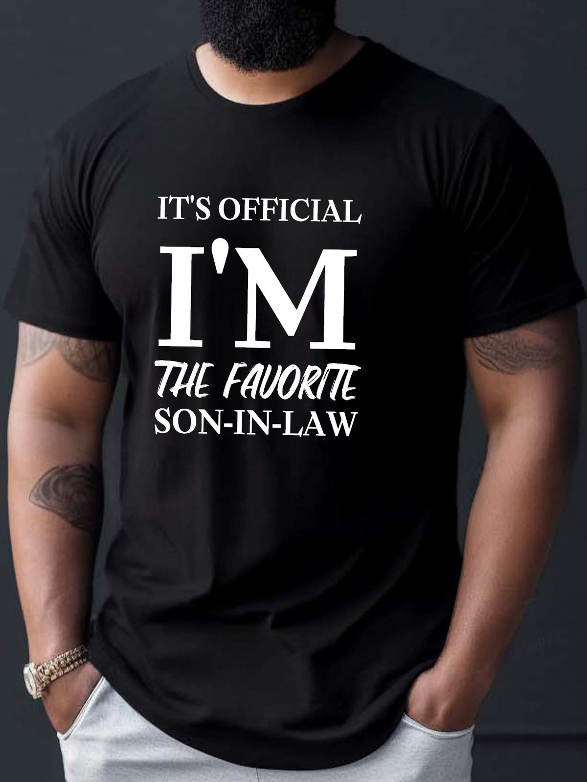Favorite Son-in-law Print T Shirt, Tees For Men, Casual Short Sleeve T-shirt For Summer