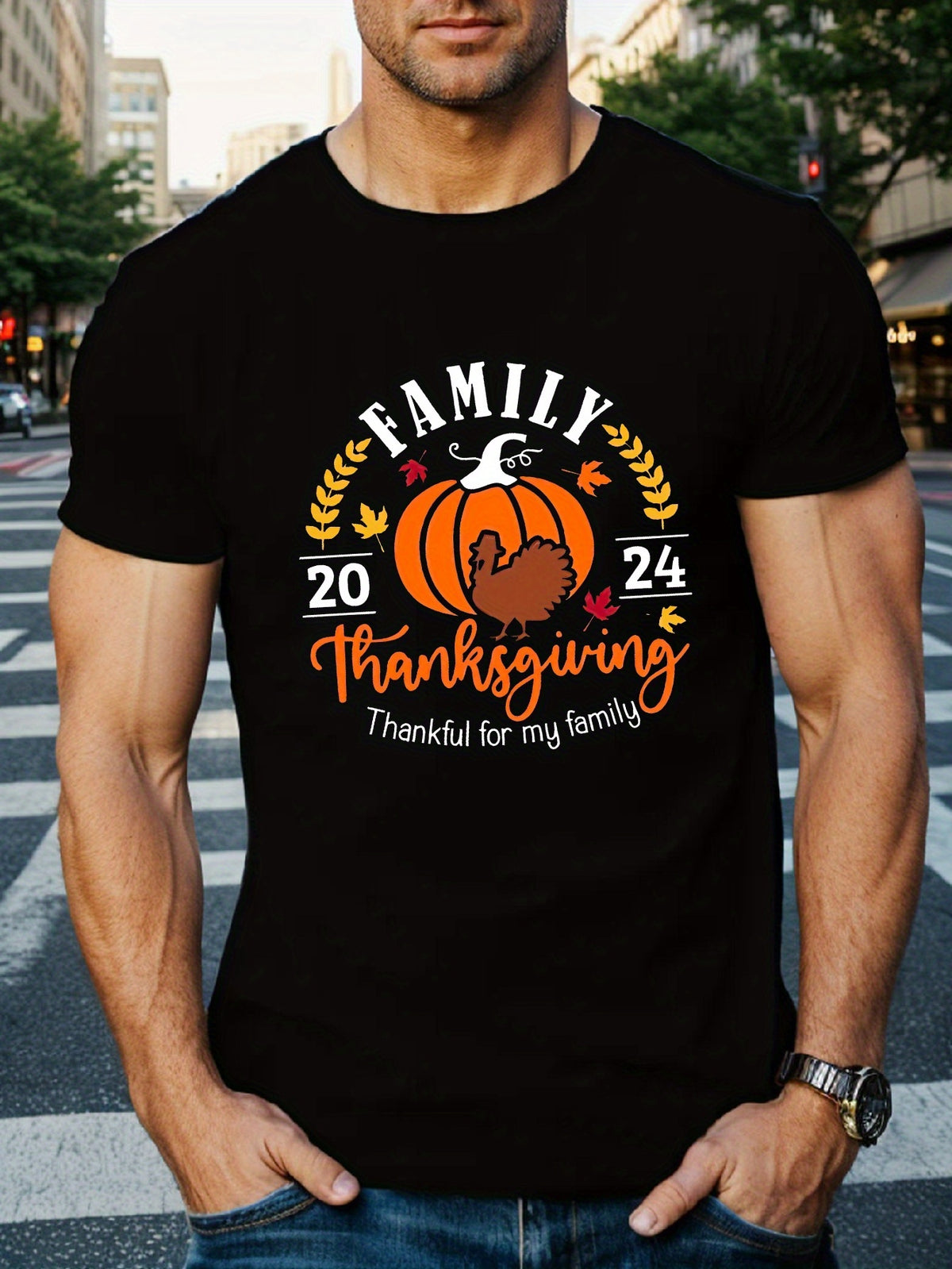 Men'S Short Sleeve T-Shirt for Family Thanksgiving 2024, Summer Top