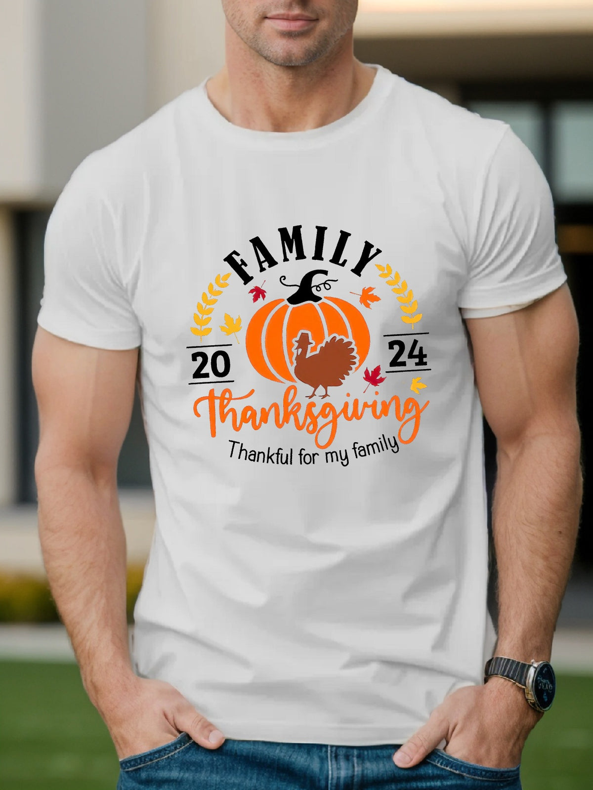 Men'S Short Sleeve T-Shirt for Family Thanksgiving 2024, Summer Top