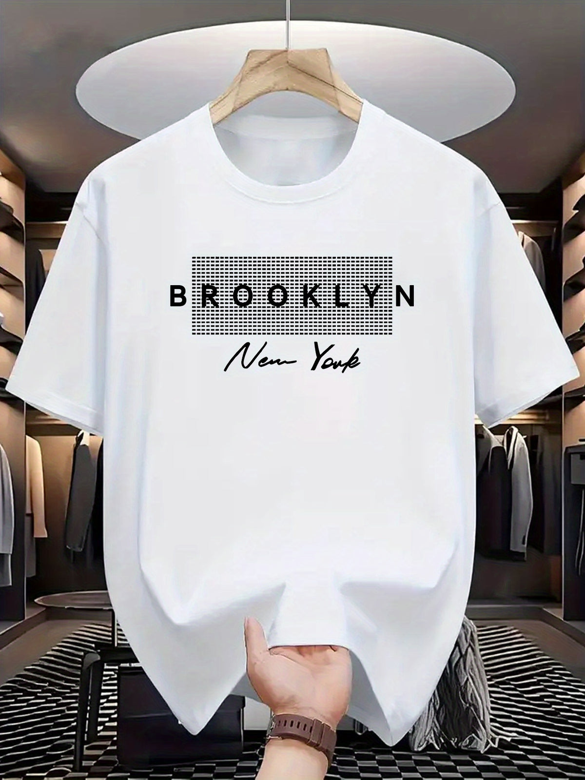 1238-Point Box New York Printed Men'S T-Shirt Is Comfortable And Elastic, Suitable for Outdoor Activities in Summer. Street Style Elastic Round Neck T-Shirt As a Gift in Summer. T-Shirt for Men'S Outdoor Clothing in Summer Is Black Wine Red