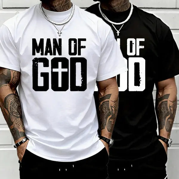 Men's Vintage Christian Cross Print Casual T-Shirt - Premium Heavyweight Cotton, Loose-Fit Round Neck Short-Sleeve Tee, Streetwear Emo Rock Punk Vibe, Hangable Fold Design, Ideal for Retro Parties