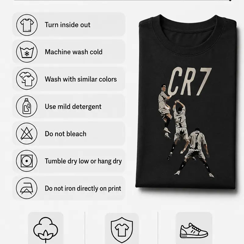 Men's & 's Ronaldo-Inspired CR7 Logo Design T-Shirt - White 'R' & '7' Lettering, Casual Round Neck Short Sleeve Tee for Fans, Casual Attire & Apparel