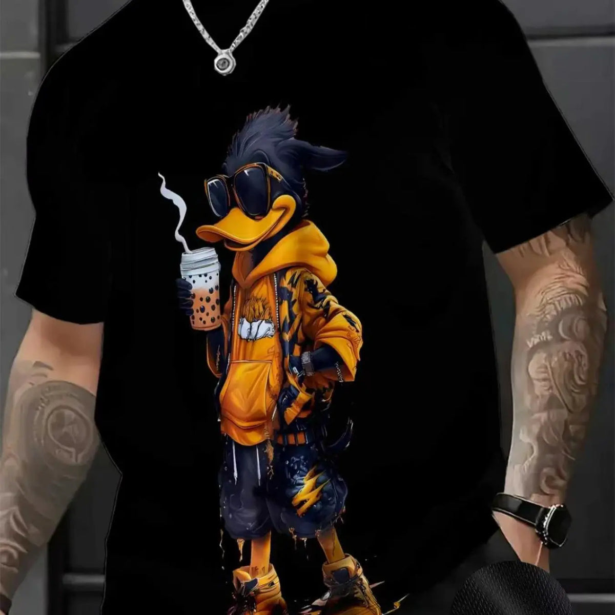Men's 3D Cartoon Print Round Neck Short Sleeve Casual Streetwear Menswear T-Shirt, Fitted All Seasons Wear