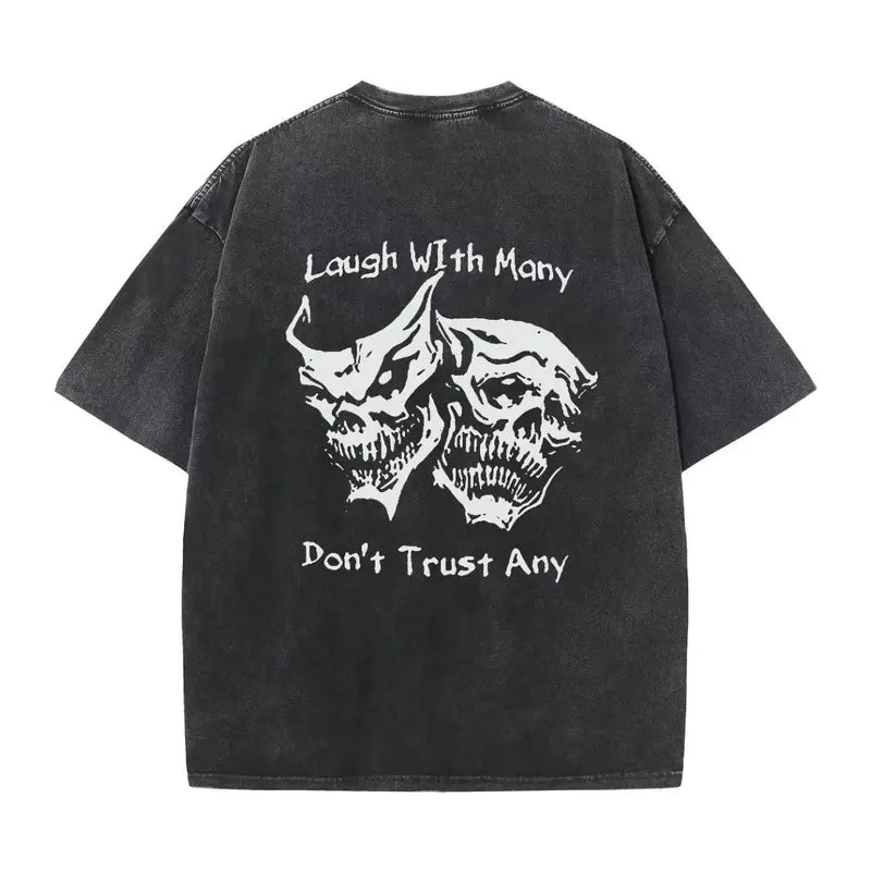 Men's 100%25 Cotton Short-Sleeve Crew Neck Skull All Over High-Res Print Tshirt - Fitted Cut, Year-Round Basics, "Laugh with Many, Don’t Trust Any" Graphic, Casual Streetwear, Gift For Him