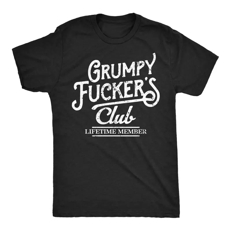 Men's Cotton Crew Neck Short-Sleeve Funny Casual Style T-Shirt - Grumpy F*ckers Club Sarcastic Graphic Novelty Offensive New Year Gift, Vintage Menswear, Black