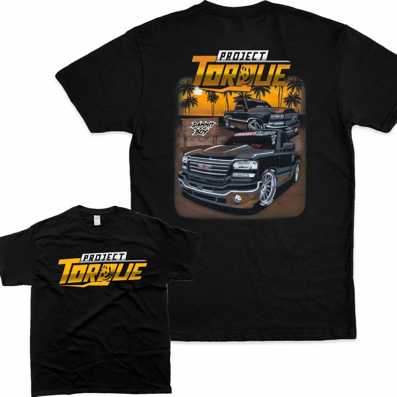 Men's Graphic T-Shirt - Project Torque GMC Silverado Automotive Print, Cotton, Regular Fit, Chic, Round Neck, Baseball-Inspired, Leather Accent Compatible, Office & Everyday Wear, Grunge Base Layer Top