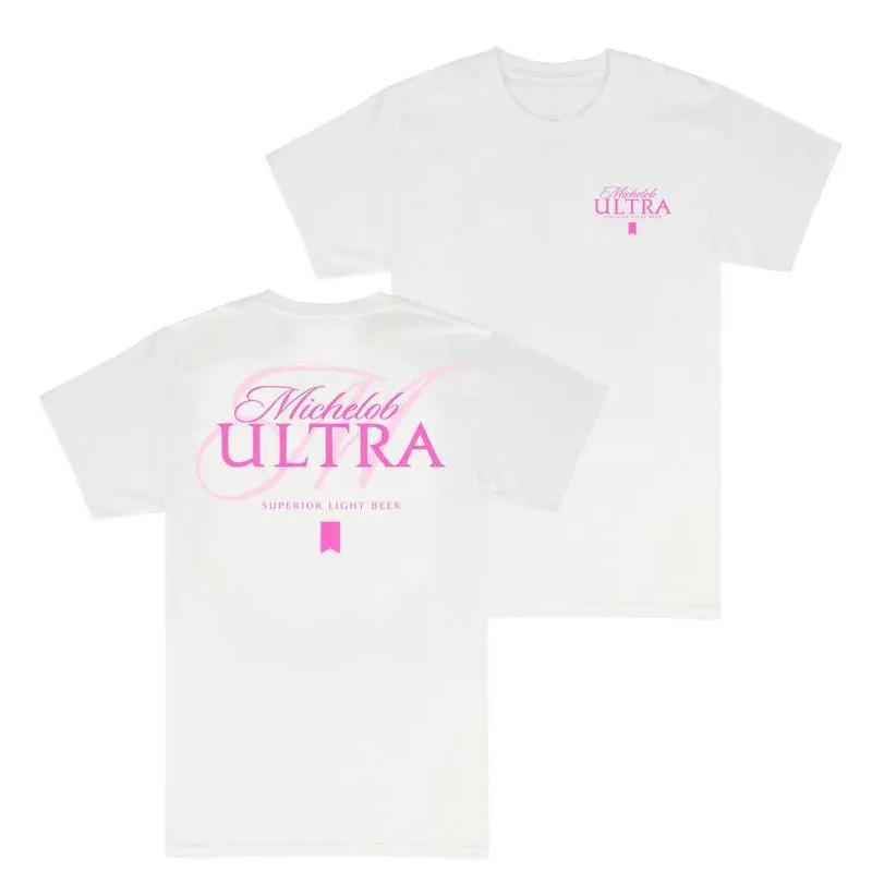 Michelob Ultra Pink 2 Sided Graphic T-Shirt - Unisex Mix and Match Classic to Bright Cotton Short Sleeve Tee