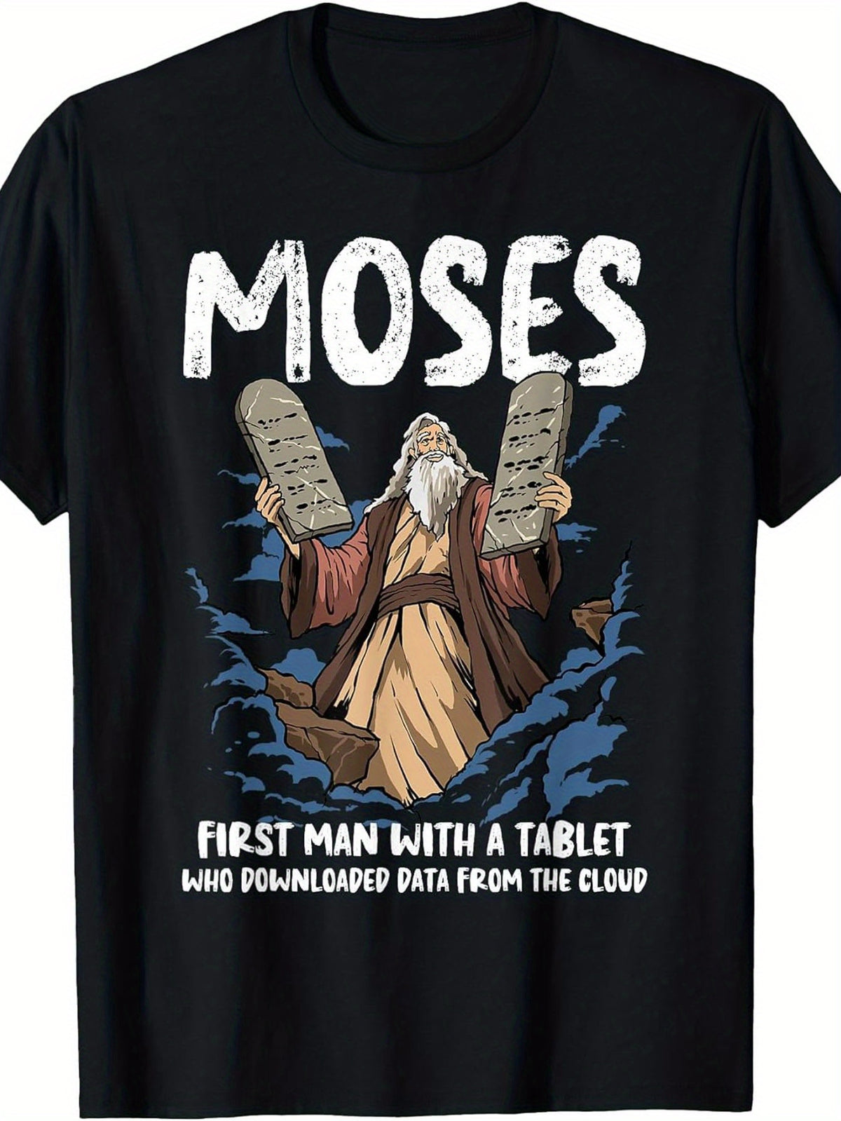 Humorous Moses T-Shirt, Featuring Christian Jokes, Perfect for Bible Enthusiasts. This Fashionable Round-Neck T-Shirt Is Casual And Comfortable, Ideal for Summer, Spring, And Autumn Travel And Daily Wear