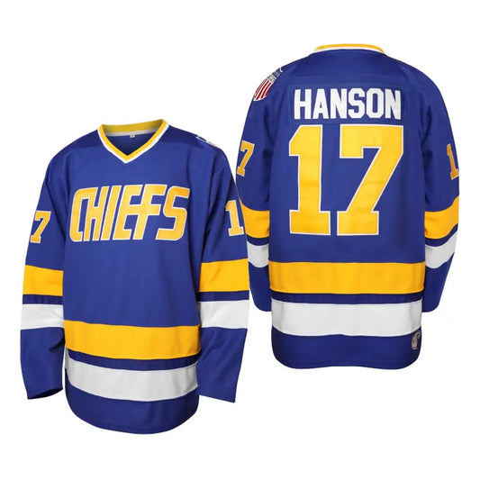Men's Charlestown Chiefs Hanson Brothers Art Hockey Jersey - Breathable Polyester, Male Clothing, #16/#17/#18 Slap Shot Movie Jersey Look, Bold Team-Number Look, Casual Wear, Halloween Gift
