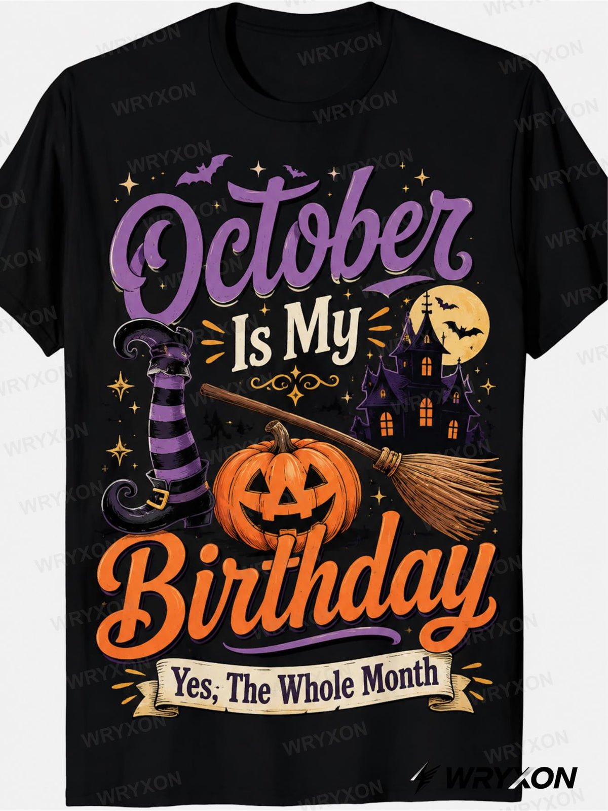 1pc Men's & Women's October Is My Birthday Witch Shoe Broom Haunted House Pumpkin Graphic Short Sleeve T Shirt Halloween Birthday Casual Top 180g 100% Cotton