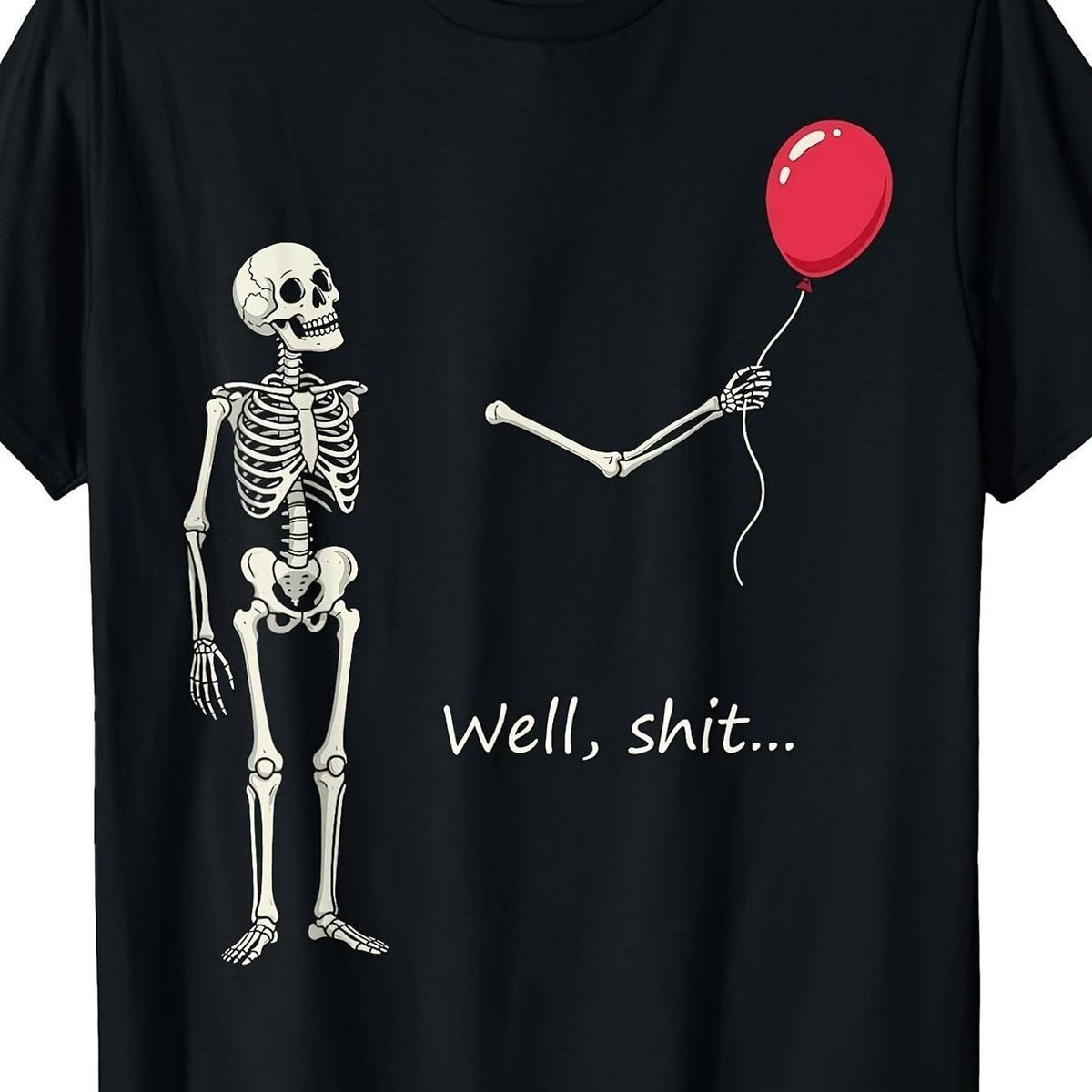 Halloween Skeleton Graphic Plus Size Men'S T-Shirt, Funny Red Balloon Print Crew Neck Tee, Loose Casual Short Sleeve Top, Comfortable Stylish Apparel for Holiday Party Daily Wear