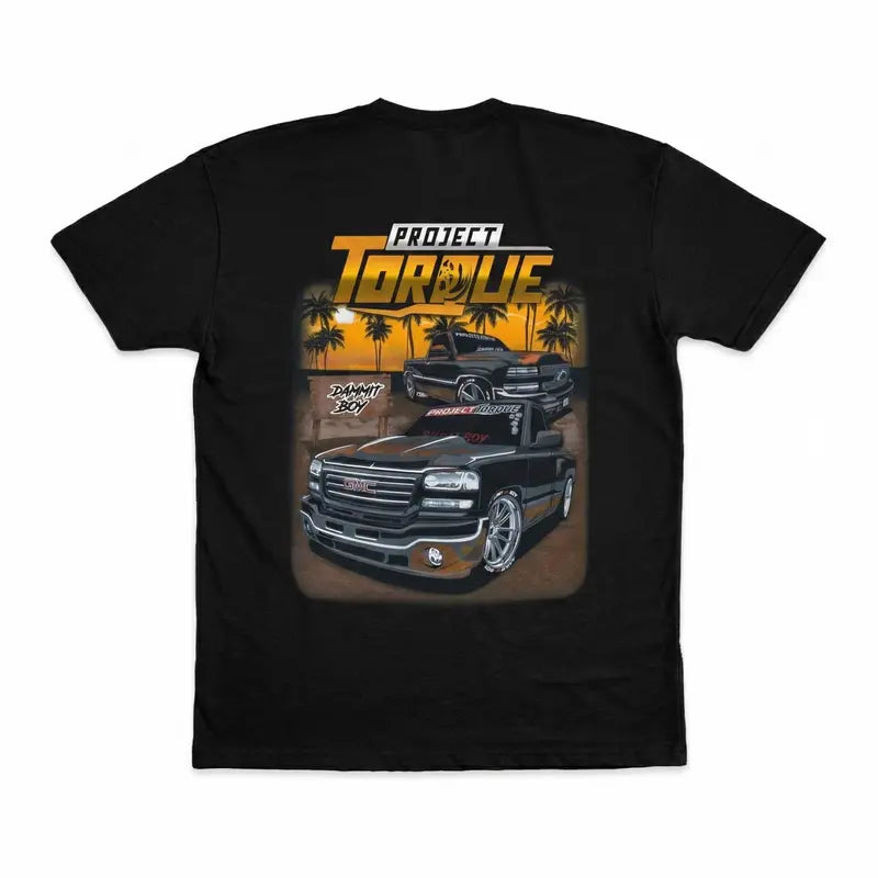 Men's Graphic T-Shirt - Project Torque GMC Silverado Automotive Print, Cotton, Regular Fit, Chic, Round Neck, Baseball-Inspired, Leather Accent Compatible, Office & Everyday Wear, Grunge Base Layer Top