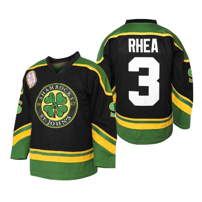 Men's #3 Embroidered Polyester Hockey Jersey - Goon Movie Inspired, 4 Leaf Clover Design, Halloween Team Wear, Athletic Clothing, Quick Dry, Machine Washable, All Seasons, for Hockey Teams, Durable, Breathable, S-3XL
