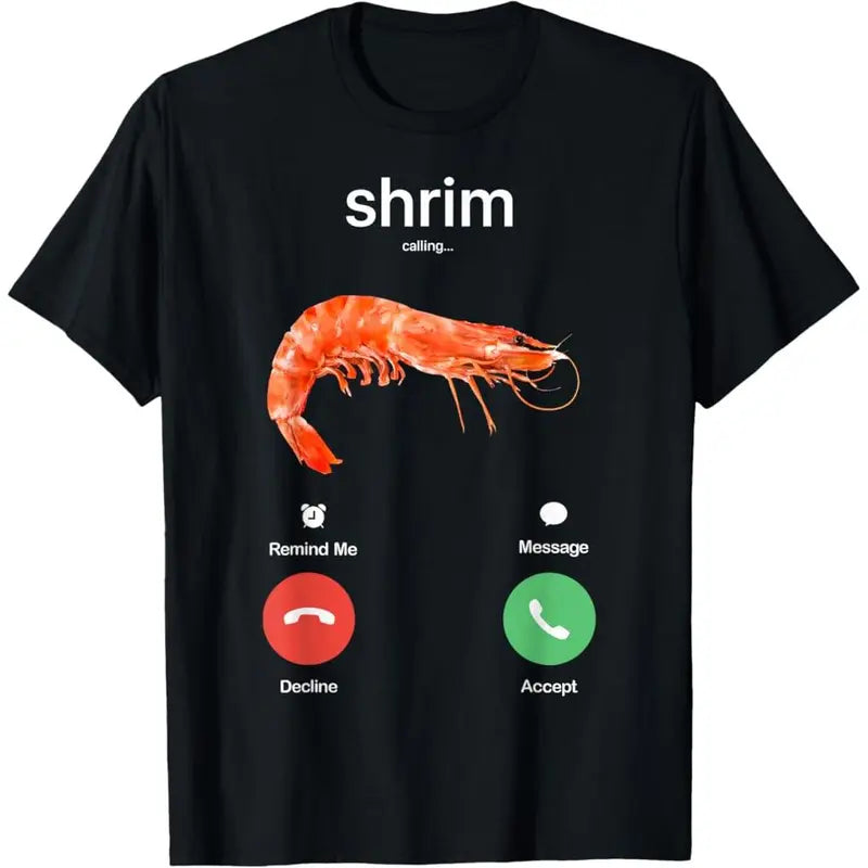 Women's Classic Funny Shrimp Calling Graphic Crew Neck Short-Sleeve Cotton Blend T-Shirt - Unisex Regular Fit Breathable Tops for Women, Casual Outings, All Seasons Streetwear Essential Pairable with Joggers
