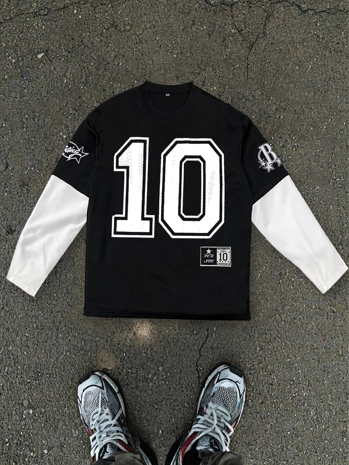 Men'S Spring Autumn Athletic Style Fake Two-Piece Long Sleeve Digital Print, Spring Autumn Outdoor Basketball Sports Jersey