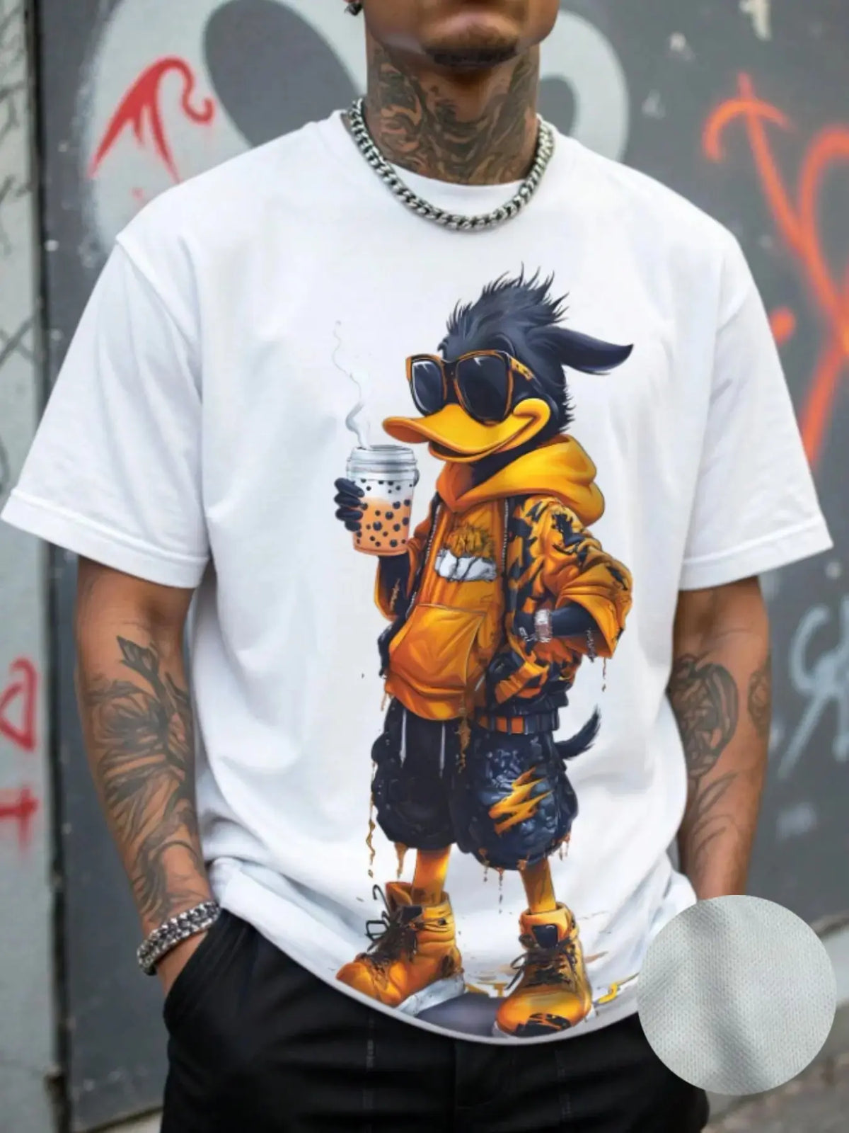 Men's 3D Cartoon Print Round Neck Short Sleeve Casual Streetwear Menswear T-Shirt, Fitted All Seasons Wear