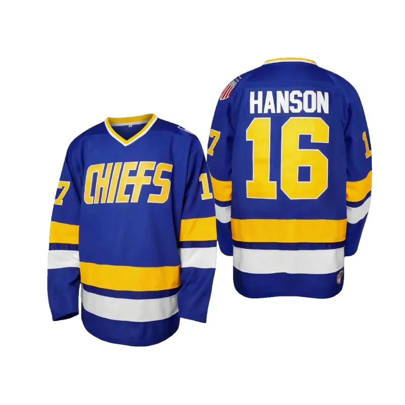 Men's Charlestown Chiefs Hanson Brothers Art Hockey Jersey - Breathable Polyester, Male Clothing, #16/#17/#18 Slap Shot Movie Jersey Look, Bold Team-Number Look, Casual Wear, Halloween Gift