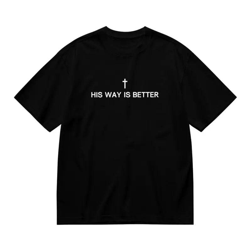 Women's 100%25 Cotton Round Crew Neck Short-Sleeve Fitted Christian T-Shirt - "HIS WAY IS BETTER" Printed, Chic, Perfect Fit, Dark Gray Faith Casual Streetwear, Chinese New Year Outfit