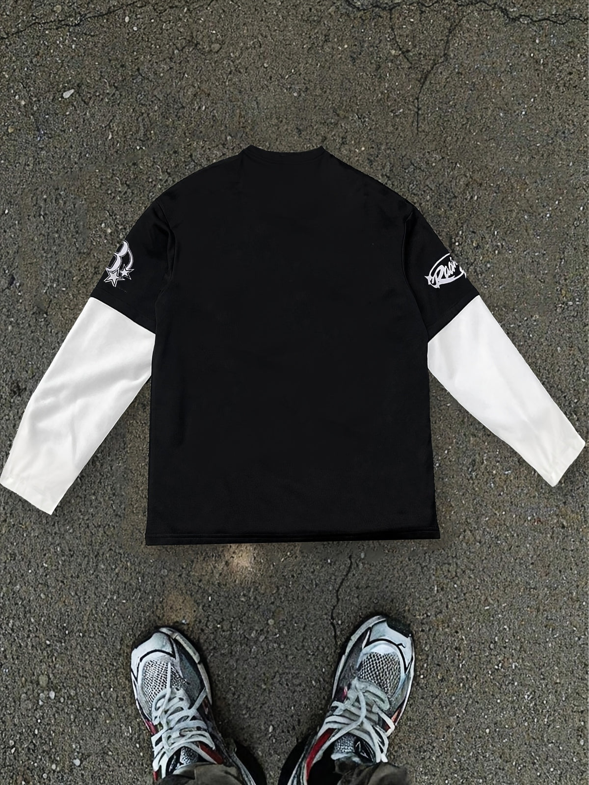 Men'S Spring Autumn Athletic Style Fake Two-Piece Long Sleeve Digital Print, Spring Autumn Outdoor Basketball Sports Jersey