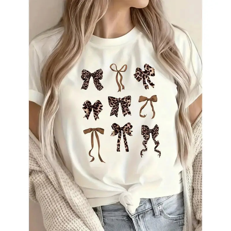 Women's 100%25 Cotton Graphic T-Shirt - Comfortable, Lightweight, Leopard Print/Black Floral, Casual Loose Fit, Short Sleeve Crew Neck, Breathable Summer Top, Low Iron, Cold Wash (Plus Size Women's Clothing Option)